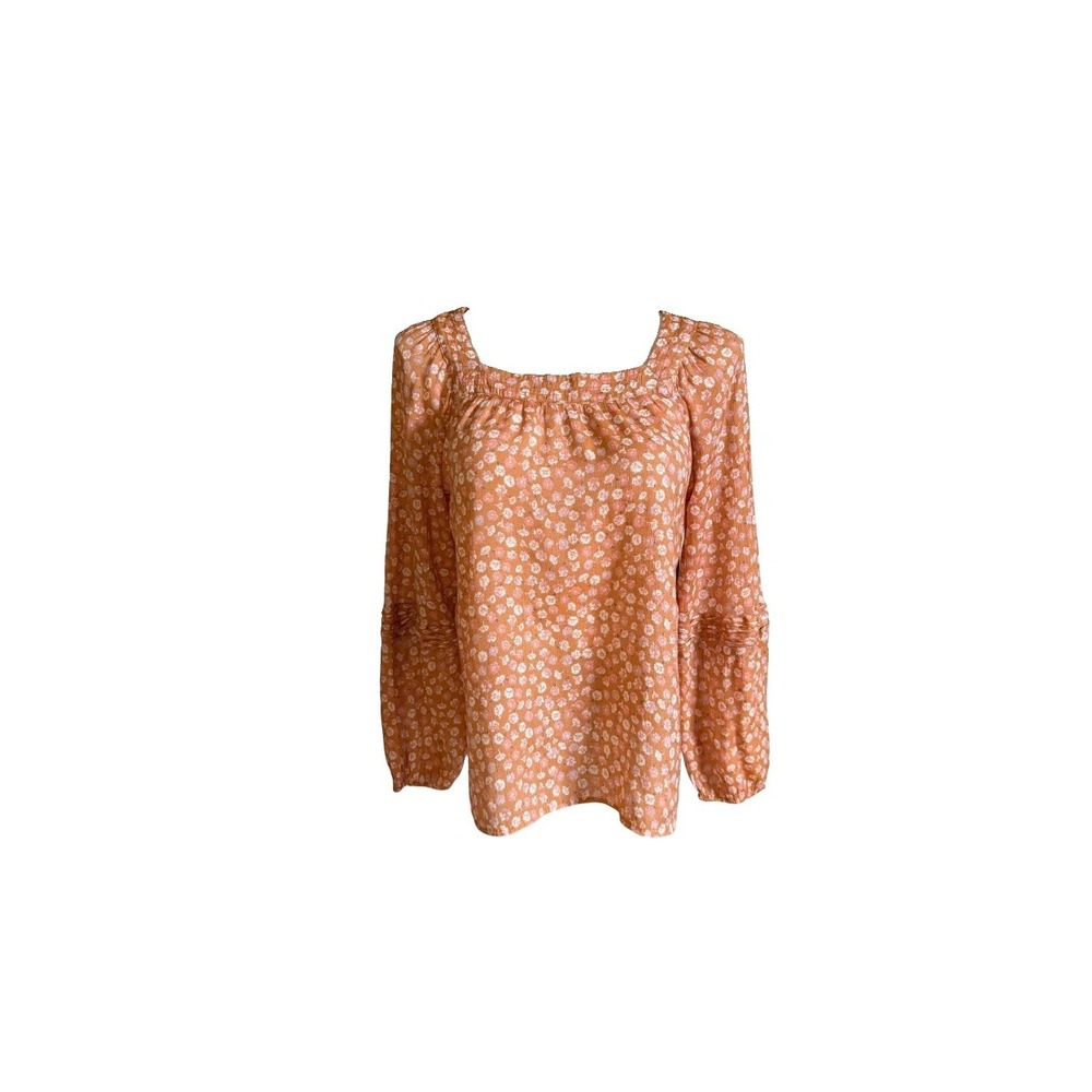 Lauren Conrad Orange Floral Square Neck Blouse XS Cottagecore Milkmaid Peasant